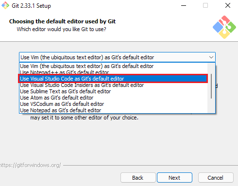 Changing the default editor for Git